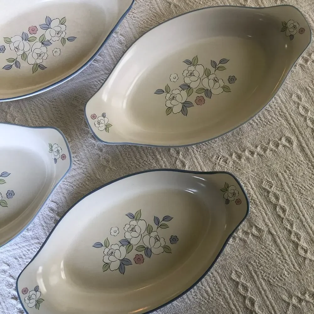 VTG Chantilly Floral‎ Casserole Serving Dish Japan Hand Painted Set of 5 Cottage